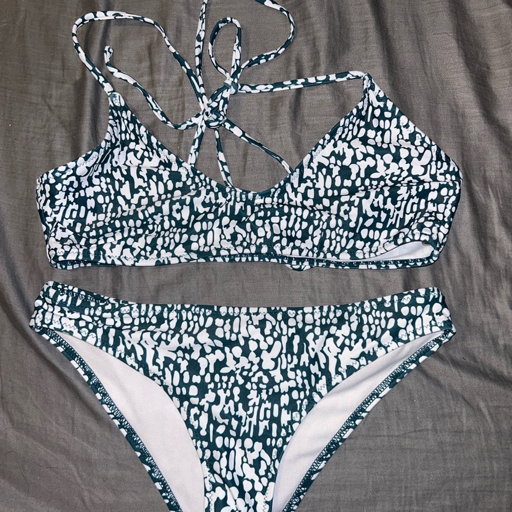 SHEIN Teal and White Bikini Set
